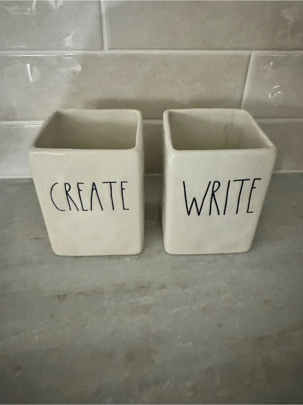 Rae Dunn Cream Ceramic 'CREATE' and 'WRITE' Pencil Cup Set